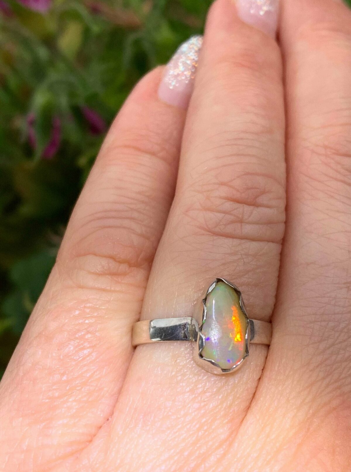 Opal Ring ~ Small Free Form Opal Ring ~ 925 Sterling Silver Opal Ring ~ October Birthday ~ xmasgift for Her ~ Stacking Ring