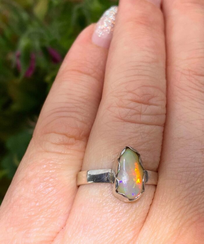 Opal Ring ~ Small Free Form Opal Ring ~ 925 Sterling Silver Opal Ring ~ October Birthday ~ xmasgift for Her ~ Stacking Ring