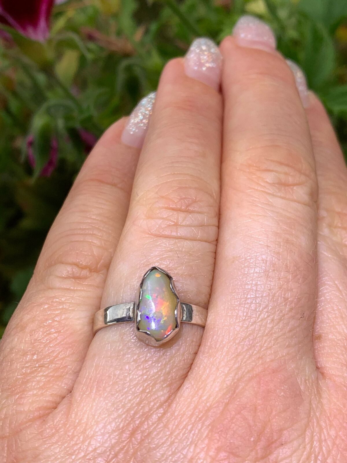 Opal Ring ~ Small Free Form Opal Ring ~ 925 Sterling Silver Opal Ring ~ October Birthday ~ xmasgift for Her ~ Stacking Ring