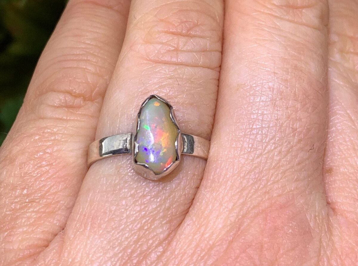 Opal Ring ~ Small Free Form Opal Ring ~ 925 Sterling Silver Opal Ring ~ October Birthday ~ xmasgift for Her ~ Stacking Ring