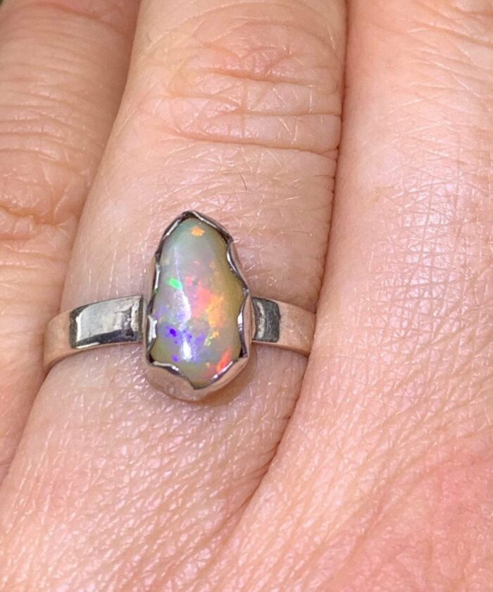 Opal Ring ~ Small Free Form Opal Ring ~ 925 Sterling Silver Opal Ring ~ October Birthday ~ xmasgift for Her ~ Stacking Ring